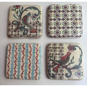 Vintage Kate McRostie Ceramic Tiles Coasters Set of 4 Blue Red Birds